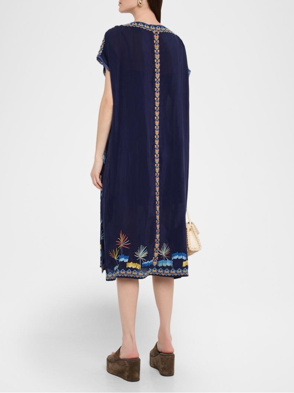 Johnny Was Navy Tropical Embroidered Maxi Dress size Medium - Picture 3 of 14